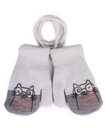 Rękawiczki dziewczęce jednopalczaste ze sznurkiem z kotkiem 10 cm YOCLUB