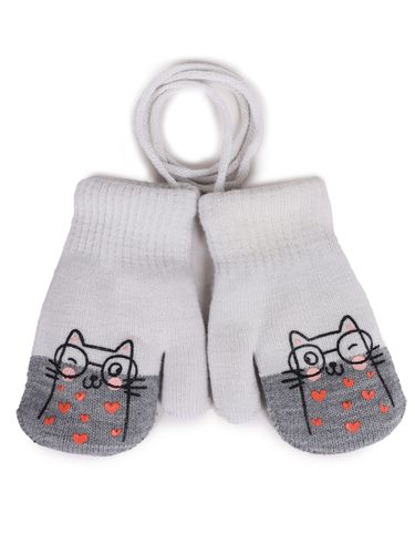 Rękawiczki dziewczęce jednopalczaste ze sznurkiem z kotkiem 10 cm YOCLUB na Arena.pl