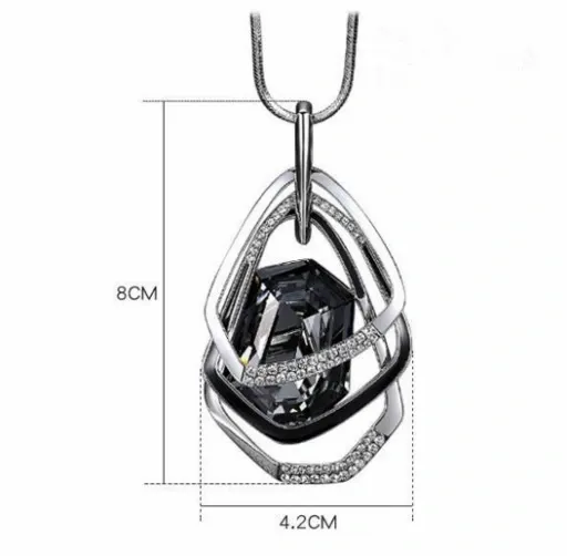 Naszyjnik DŁUGI srebrny łańcuszek kryształ GRAFIT zdjęcie 6