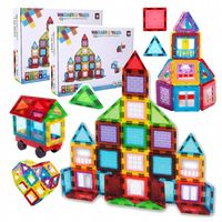 Duże KLOCKI MAGNETYCZNE Edukacyjne Konstrukcyjne 3D Zestaw PANELE 90 ELEM.