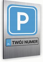 Tabliczka znak informacyjny 40x30 Srebrna PARKING TWÓJ NUMER Aluminiowa
