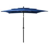 Emaga 3-poziomowy parasol na aluminiowym słupku, lazurowy, 2,5x2,5 m