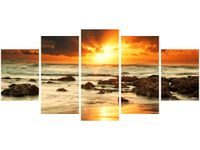 70CM 150CM OBRAZ 5 ELEM WSCHÓD SŁOŃCA WZBURZONYM OCEANEM ŚCIENNY