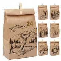 KALENDARZ ADWENTOWY DIY- 24 TOREBKI + 24 NAKLEJKI + 24 KLAMERKI Z NADRUKIEM