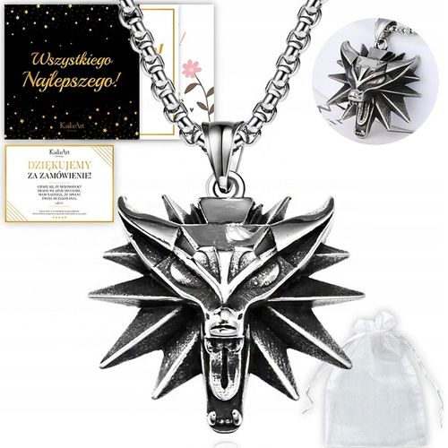 NASZYJNIK MEDALION WIEDŹMIN WILK WITCHER DZIKI GON 3 STAL CHIRURGICZNA 316L na Arena.pl