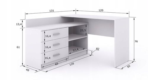 Funkcjonalne biurko narożne Omega - 3 szuflady - grafit / dąb artisan na Arena.pl