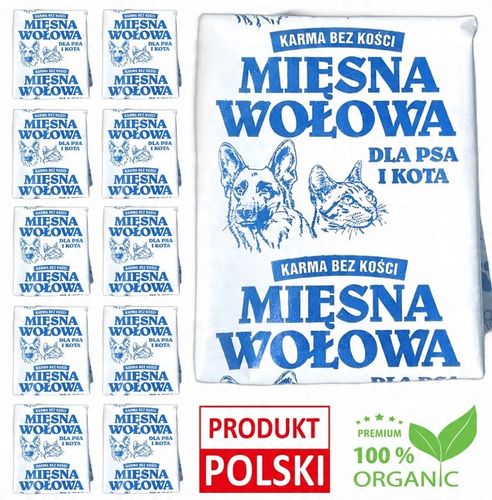 MIĘSO MROŻONE WOŁOWE DLA PSA BEZ KOŚCI BARF 100% KOSTKI KARMA WOŁOWA 10KG na Arena.pl