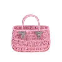 Akcesoria rowerowe Malowany Wiklinowy Kosz na rower dziecięcy w kolorze różowym + paski skórzane 30x16 H20/29 cm