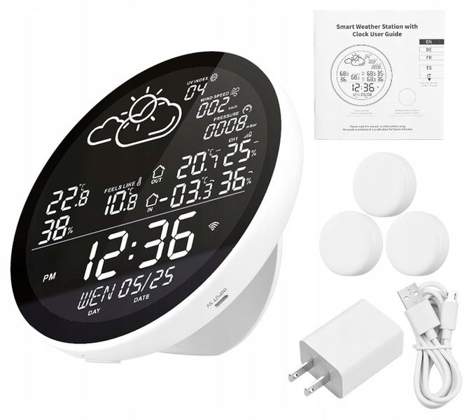 STACJA POGODY POGODOWA WIFI METEOROLOGICZNA TUYA ZEGAR 3 CZUJNIKI SMART zdjęcie 14