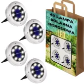 LAMPA SOLARNA OGRODOWA LAMPKI LED GRUNTOWE DYSK CZUJNIK ZMIERZCHU 4 DYSKI