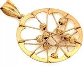 Złota zawieszka pr.585 damska okrągła ażurowa z kulkami klasyczna