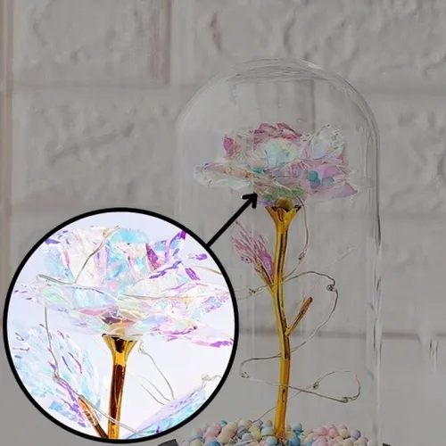 WIECZNA RÓŻA W SZKLE ŚWIECĄCA LED PREZENT PUDEŁKO NA WALENTYNKI DZIEŃ BABCI na Arena.pl