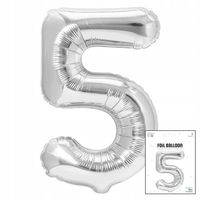 BALON FOLIOWY CYFRĄ CYFERKA 5 SREBRNA NA IMPREZE URODZINOWĄ 40cm