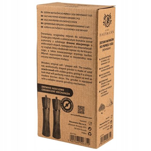 MŁYNEK RĘCZNY DO SOLI i PIEPRZU DREWNIANY ZESTAW 2 KARL HAUSMANN na Arena.pl