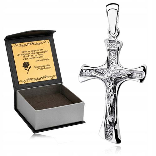 SREBRNY KRZYŻ KRZYŻYK SREBRO PR 925 + PUDEŁKO Z GRAWEREM NA KOMUNIĘ CHRZEST na Arena.pl