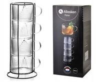 KOMPLET FILIŻANEK 4 x 350 ML NA STOJAKU SZKŁO BOROKRZEMOWE PREZENT