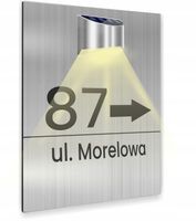 duża TABLICZKA ADRESOWA dibond srebrna adres pionowa 40x30 lampka solarna