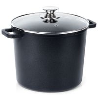 Garnek Granitowy ze Szklaną Pokrywką Wysoki do Gotowania Duszenia 7,6L