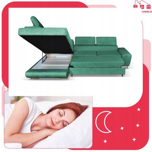 Narożnik rogówka rozkładany f spania Bosso lewy Family meble zielony welur na Arena.pl