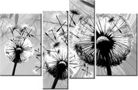 130CM 85 OBRAZ 4 ELEM BIAŁE DMUCHAWCE SZARYM TLE ŚCIENNY