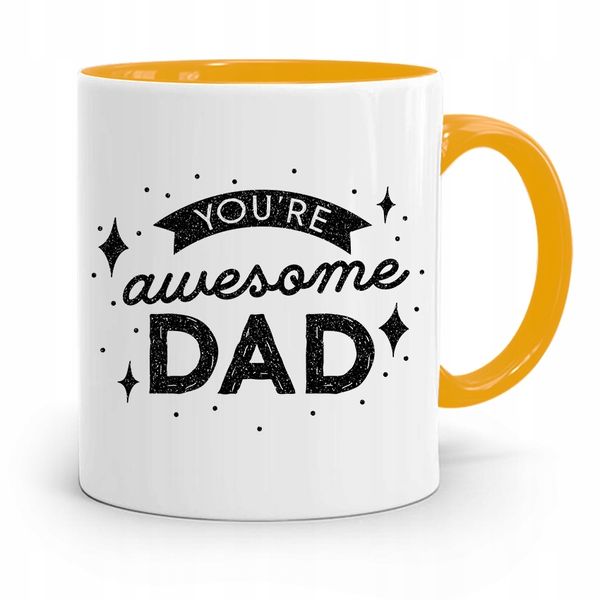 Kubek Żółty Prezent Na Dzień Ojca Awesome Dad Z Nadrukiem Ze Zdjęciem zdjęcie 1
