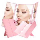 Lusterko kosmetyczne z LED składane potrójne różowe