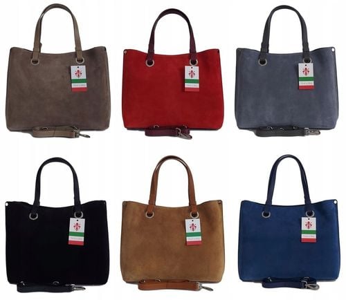 Duża pojemna zamszowa torba XXL Vera Pelle wygodna Włoska skórzana 3 komory na Arena.pl