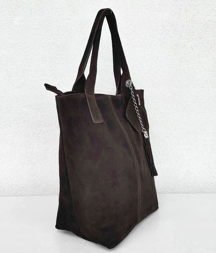 Zamszowa torebka shopper ciemna czekolada na Arena.pl