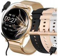 SMARTWATCH ZEGAREK DAMSKI POLSKIE MENU ROZMOWY ZDROWIE SPORT AMOLED 4 PASKI