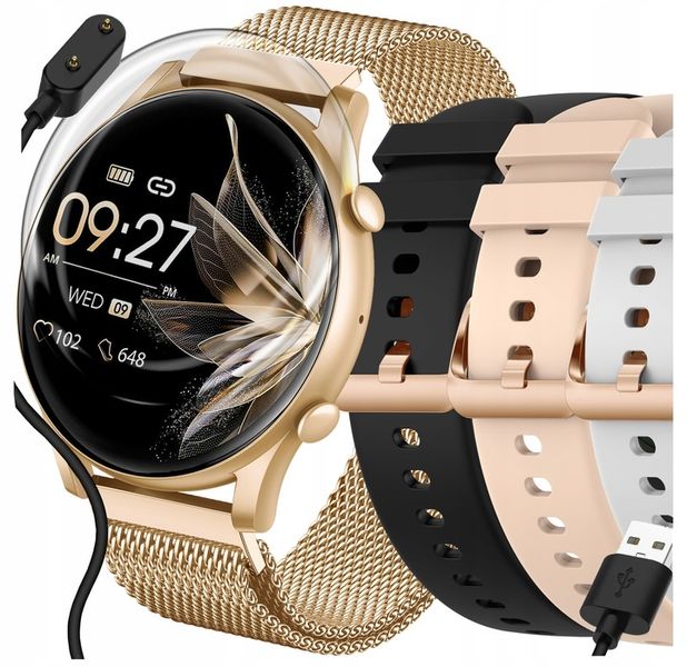 SMARTWATCH ZEGAREK DAMSKI POLSKIE MENU ROZMOWY ZDROWIE SPORT AMOLED 4 PASKI zdjęcie 1