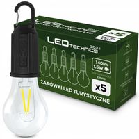 5x ŻARÓWKA latarka turystyczna LED USB C NAMIOT BIWAK haczyk