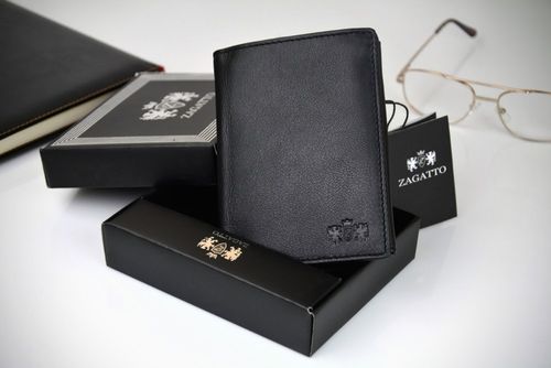 Zagatto Portfel Skórzany Naturalny Czarny ZG-N4-F2 Męski na Arena.pl