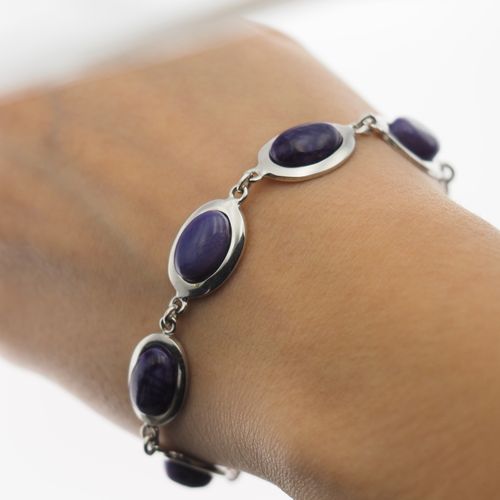 Bransoletka z owalnym czaroitem w srebrze rodowanym. na Arena.pl