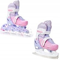 Rolki Łyżwy figurowe 2w1 Regulowane RAVEN Loret Lila/Pink 27-30 Kółka LED