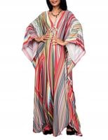 Bsubseach Plus Size Letnia Sukienka Maxi Kaftan Tęczowe Paski