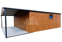 GARAŻ BLASZANY 6m x 6m poziom - dwuspad 2x Brama - jasny orzech - wiata - drzwi- okno pcv TS121 6x6