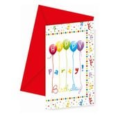 zaproszenia urodzinowe happy birthday balony 6szt.