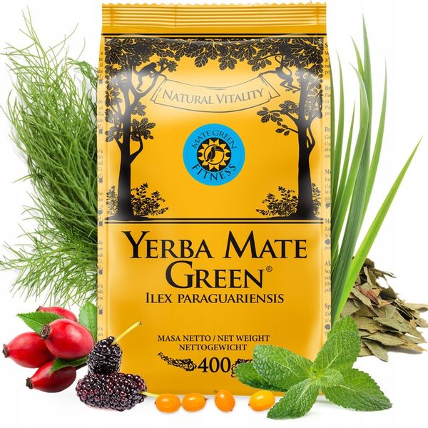 Yerba Mate Green FITNESS 400g Despalada z ziołami Fit GYM zdjęcie 1