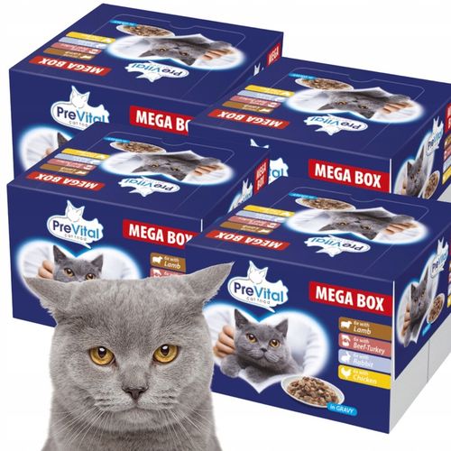 MOKRA KARMA DLA KOTA MIX 4 SMAKÓW MEGABOX 96X100G SASZETKI W SOSIE PREVITAL na Arena.pl
