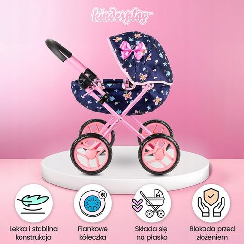 KINDERPLAY WÓZEK DLA LALEK GŁĘBOKI GONDOLA SKŁADANY DASZEK MIĘKKIE KOŁA na Arena.pl