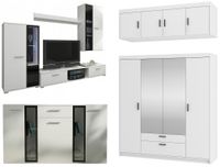 Zestaw Meblościanka + Komoda + Duża Szafa z Lustrem i Nadstawką Biały Mat