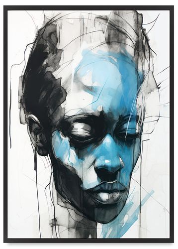 Plakat twarz portret abstrakcja 21x30 cm w czarnej ramie na Arena.pl