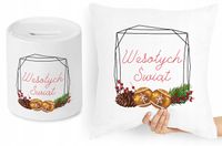 Na Święta Zestaw Poduszka + Skarbonka Prezent Z Nadrukiem Ze Zdjęciem