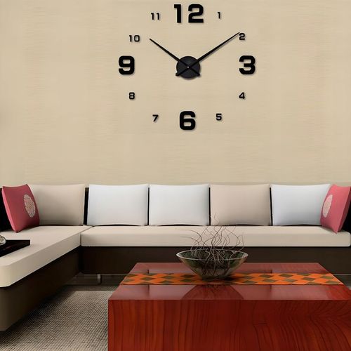 ZEGAR ŚCIENNY 3D NOWOCZESNY PRZYKLEJANY NA ŚCIANĘ CZARNY XXL 130 CM na Arena.pl