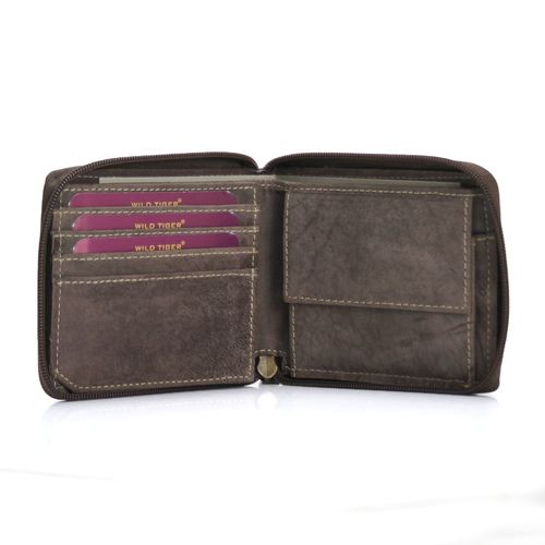 portfel męski poziomy z nubuku wild tiger - ciemnobrązowy na Arena.pl