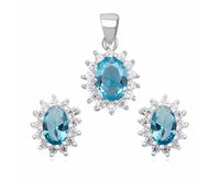 Delikatny rodowany srebrny komplet akwamaryn cyrkonie srebro 925 Z1102K_AQ