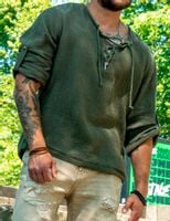 Męska koszula muślinowa z długim rękawem khaki