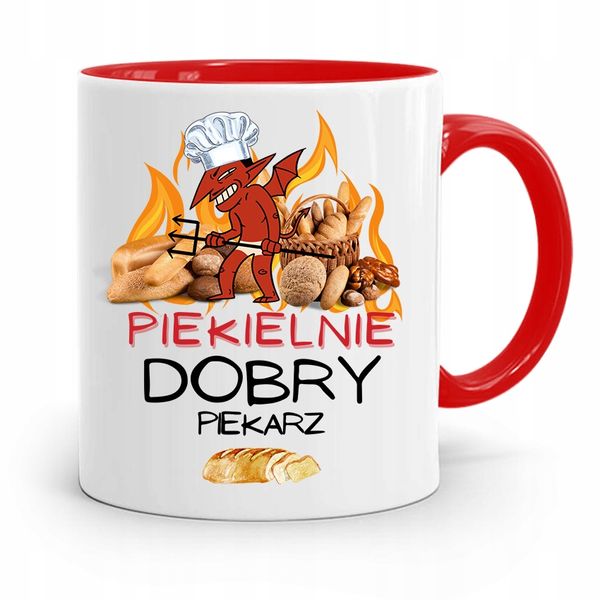 Kubek Czerwony Dla Piekarza Piekielnie Dobry Z Nadrukiem Ze Zdjęciem zdjęcie 1