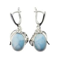 Kolczyki - larimar owal w srebrze z liśćmi 1