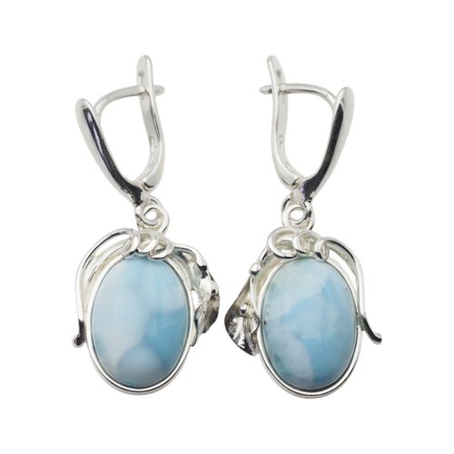 Kolczyki - larimar owal w srebrze z liśćmi 1 na Arena.pl